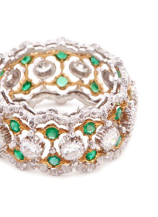 Detail View - Click To Enlarge - BUCCELLATI - 'Eternelle' diamond emerald 18k gold lattice ring