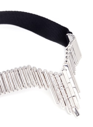 Detail View - Click To Enlarge - EDDIE BORGO - 'Twill Baguette' cubic zirconia notched pendant ribbon choker