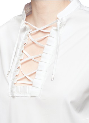 Detail View - Click To Enlarge - NEIL BARRETT - Ruffle trim lace-up poplin shirt