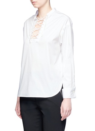 Front View - Click To Enlarge - NEIL BARRETT - Ruffle trim lace-up poplin shirt