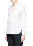 Front View - Click To Enlarge - NEIL BARRETT - Ruffle trim lace-up poplin shirt