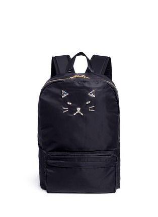 Main View - Click To Enlarge - 73115 - Strass cat face nylon backpack