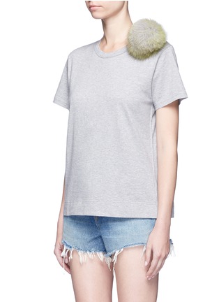 Front View - Click To Enlarge - 73115 - Fur pom pom jersey T-shirt