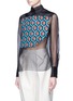 Front View - Click To Enlarge - DELPOZO - Geometric print bib silk organza shirt