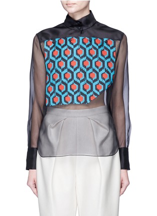 Main View - Click To Enlarge - DELPOZO - Geometric print bib silk organza shirt