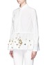 Front View - Click To Enlarge - DELPOZO - Floral sequin mesh peplum hem shirt