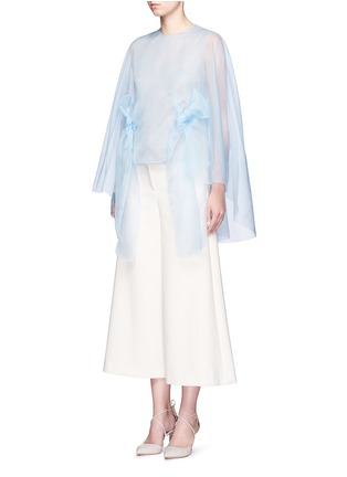 Front View - Click To Enlarge - DELPOZO - Cutout cape silk organza bow top