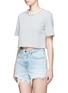 Front View - Click To Enlarge - FORTE COUTURE - Faux pearl chain neck cropped French terry sweatshirt
