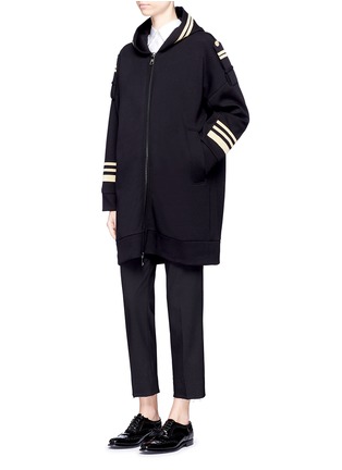 Figure View - Click To Enlarge - NEIL BARRETT - Metallic stripe hooded long military jacket