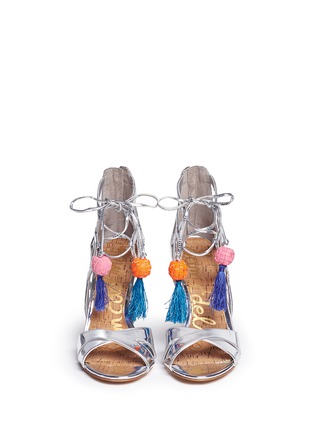 Front View - Click To Enlarge - SAM EDELMAN - 'Azela' pompom tassel mirror sandals