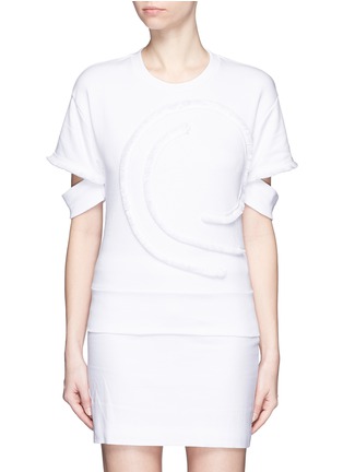 Main View - Click To Enlarge - STELLA MCCARTNEY - Swirl fringe cutout sleeve cotton top
