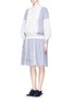 Front View - Click To Enlarge - SACAI - Lace high neck candy stripe shirt dress