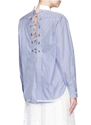 Back View - Click To Enlarge - SACAI - Lace-up back stripe cotton poplin shirt