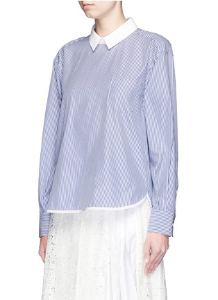 Front View - Click To Enlarge - SACAI - Lace-up back stripe cotton poplin shirt