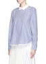 Front View - Click To Enlarge - SACAI - Lace-up back stripe cotton poplin shirt
