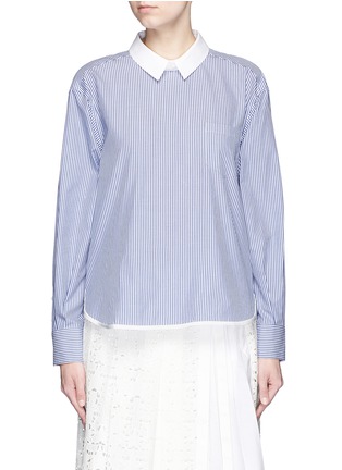 Main View - Click To Enlarge - SACAI - Lace-up back stripe cotton poplin shirt