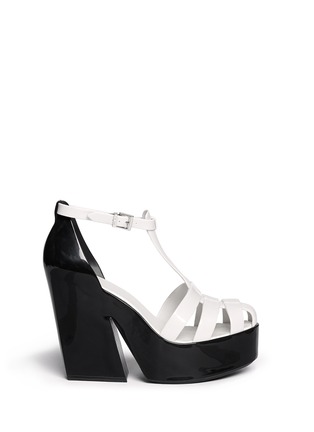 Main View - Click To Enlarge - MELISSA - 'Strips' colourblock rubber wedge sandals