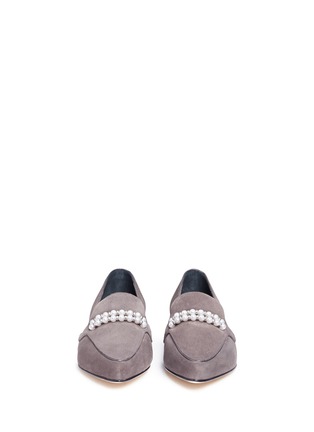 Front View - Click To Enlarge - STUART WEITZMAN - 'Guam' pearl embellished suede loafers