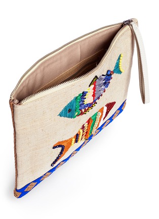Detail View - Click To Enlarge - SAM EDELMAN - 'Ariel' fish embellished canvas and jute zip pouch