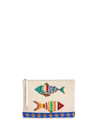 Main View - Click To Enlarge - SAM EDELMAN - 'Ariel' fish embellished canvas and jute zip pouch