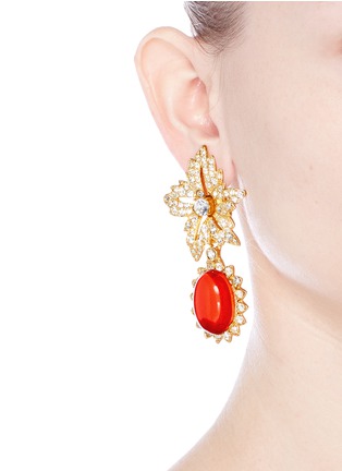 Figure View - Click To Enlarge - KENNETH JAY LANE - Cabochon drop crystal pavé floral clip earrings