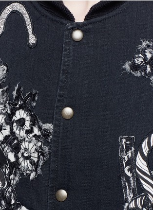 Detail View - Click To Enlarge - SAINT LAURENT - Frayed floral patchwork denim bomber jacket