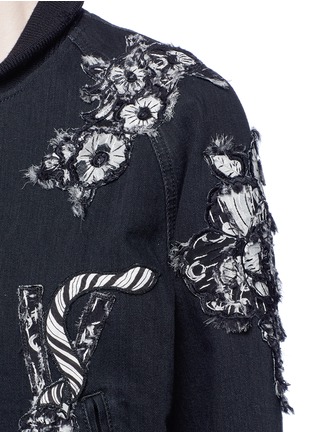 Detail View - Click To Enlarge - SAINT LAURENT - Frayed floral patchwork denim bomber jacket