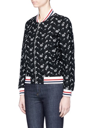 Front View - Click To Enlarge - THOM BROWNE  - Floral embroidered varsity bomber jacket