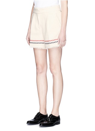 Front View - Click To Enlarge - THOM BROWNE  - Stripe textured cotton selvedge tweed mini shorts