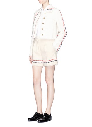 Figure View - Click To Enlarge - THOM BROWNE  - Stripe textured cotton selvedge tweed mini shorts