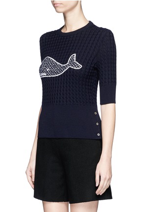 Front View - Click To Enlarge - THOM BROWNE  - Whale embroidered cable knit sweater