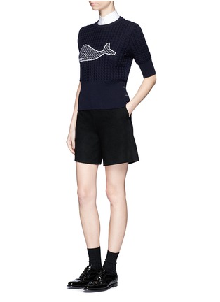 Figure View - Click To Enlarge - THOM BROWNE  - Whale embroidered cable knit sweater