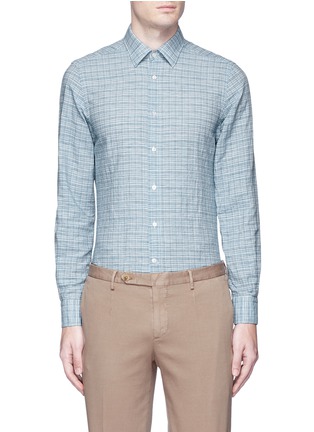 Main View - Click To Enlarge - BOGLIOLI - Check plaid linen-cotton hopsack shirt