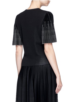 Back View - Click To Enlarge - ALEXANDER MCQUEEN - Geometric jacquard pleated sleeve knit top