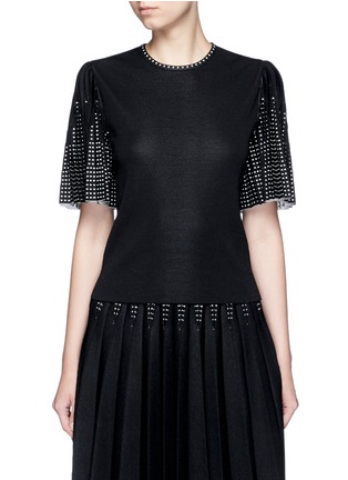 Main View - Click To Enlarge - ALEXANDER MCQUEEN - Geometric jacquard pleated sleeve knit top