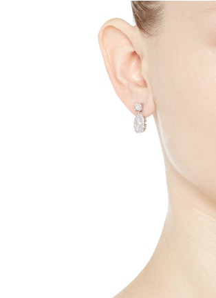 Figure View - Click To Enlarge - CZ BY KENNETH JAY LANE - Halo cushion cut cubic zirconia drop earrings
