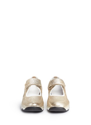 Front View - Click To Enlarge - MONCLER - 'Claudine' textile strap metallic leather sneakers