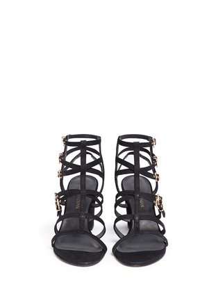 Front View - Click To Enlarge - STUART WEITZMAN - 'Pass The Buck' caged suede buckle sandals