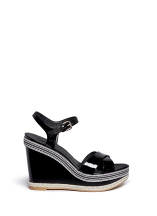 Main View - Click To Enlarge - STUART WEITZMAN - 'Synonym' stripe patent leather wedge sandals