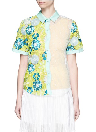 Main View - Click To Enlarge - CHICTOPIA - Wavy placket floral lace tulle cotton poplin shirt
