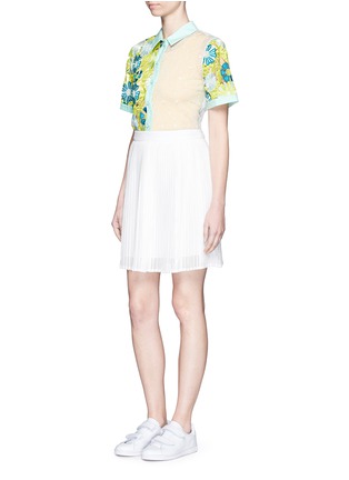 Figure View - Click To Enlarge - CHICTOPIA - Wavy placket floral lace tulle cotton poplin shirt
