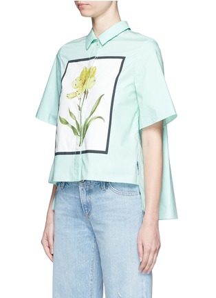 Front View - Click To Enlarge - CHICTOPIA - Floral print high-low cotton poplin shirt