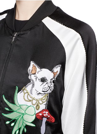 Detail View - Click To Enlarge - HELEN LEE - French bulldog appliqué silk bomber jacket