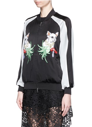 Front View - Click To Enlarge - HELEN LEE - French bulldog appliqué silk bomber jacket