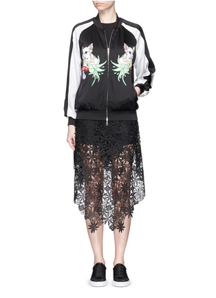 Figure View - Click To Enlarge - HELEN LEE - French bulldog appliqué silk bomber jacket
