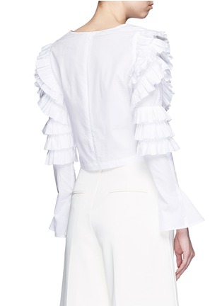 Back View - Click To Enlarge - HELEN LEE - Tiered ruffle trim cotton poplin top