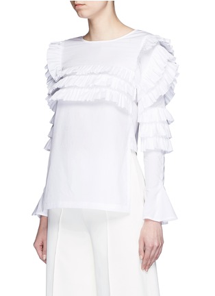 Front View - Click To Enlarge - HELEN LEE - Tiered ruffle trim cotton poplin top