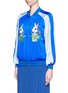Front View - Click To Enlarge - HELEN LEE - Rabbit embroidery appliqué silk bomber jacket