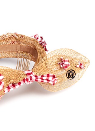 Detail View - Click To Enlarge - MAISON MICHEL - 'Franziska' check appliqué bow straw headband