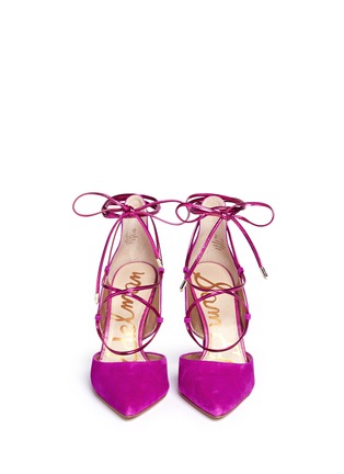 Front View - Click To Enlarge - SAM EDELMAN - 'Dayna' suede lace-up pumps